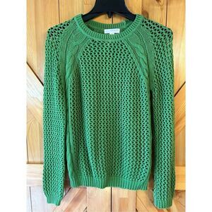 Kenar Green Openwork Knit Sweater Size Medium (4931)
